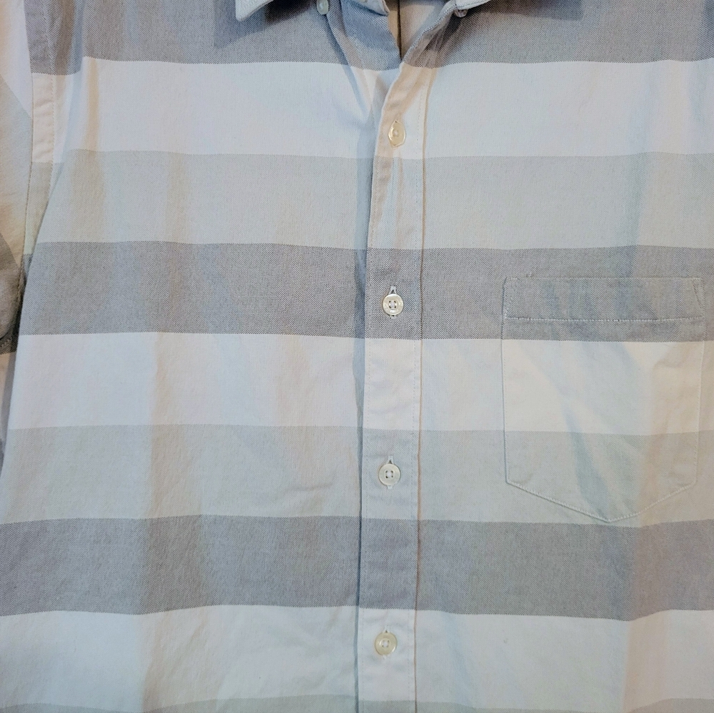 J. Crew Short Sleeve Cotton Oxford Shirt, White & Gray, M, EUC - Picture 4 of 14